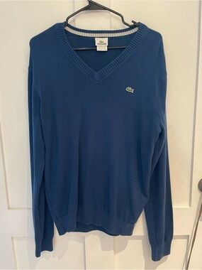 Lacoste Men’s M Blue V-Neck Cotton Sweater